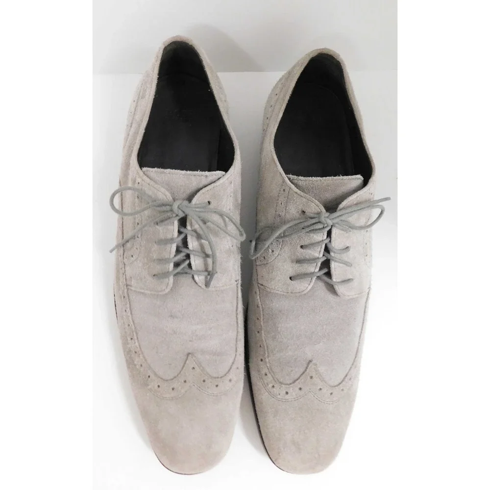 Hugo Boss Black Label Matano Medium Gray Suede Wingtip‎ Lace-Up Shoes  13